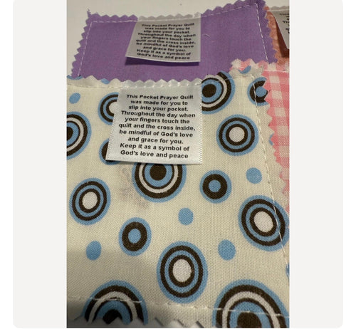 Pocket Prayer Quilt with Cross Inside | Prayer Printed on Clothing Label